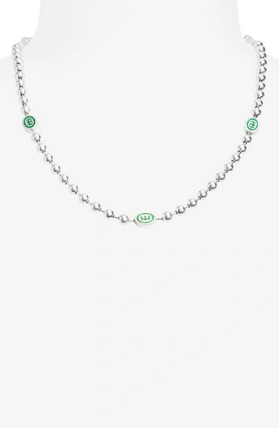 Shop Gucci Interlocking G Station Necklace In Sterling Silver