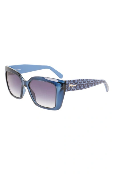 Shop Ferragamo Gancini 55mm Gradient Rectangular Sunglasses In Transparent Blue