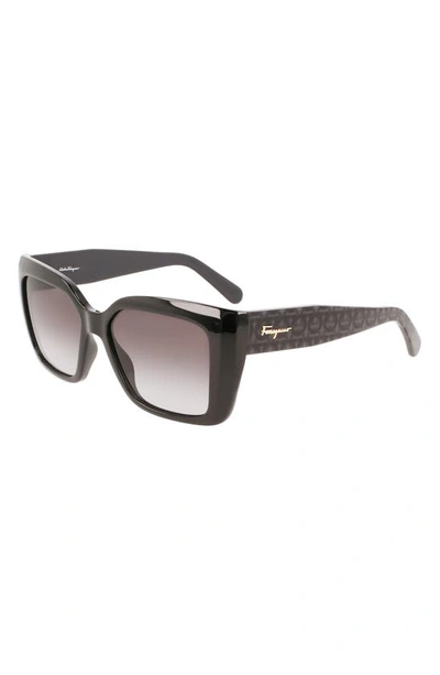 Ferragamo Rectangle Gancio Injection Plastic Sunglasses In Black