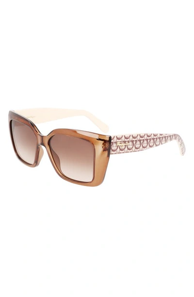 Shop Ferragamo Gancini 55mm Gradient Rectangular Sunglasses In Transparent Brown