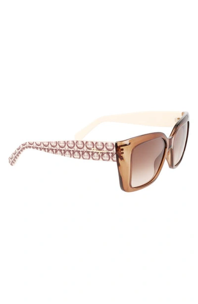 Shop Ferragamo Gancini 55mm Gradient Rectangular Sunglasses In Transparent Brown