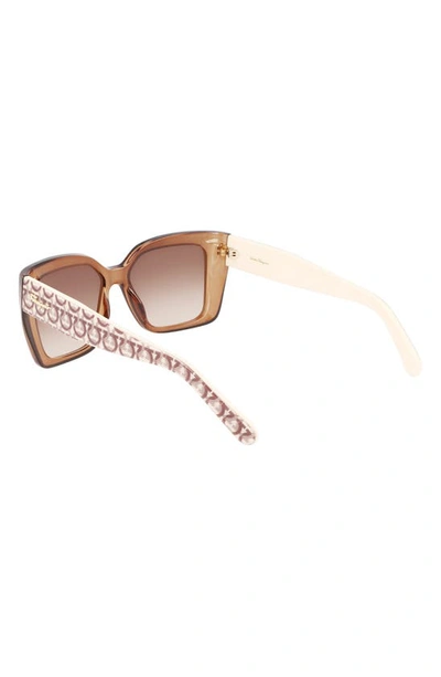 Ferragamo Gancini 55mm Gradient Rectangular Sunglasses In Transparent Brown