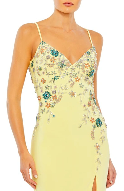 Shop Mac Duggal Beaded Floral Sheath Gown In Buttercup