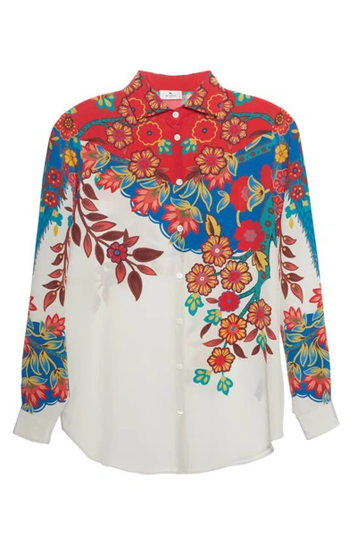 Shop Etro Floral Print Silk Button-up Shirt In White