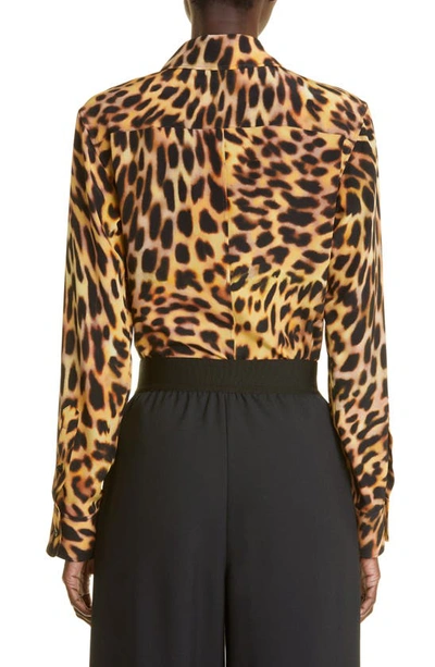 Shop Stella Mccartney Cheetah Print Silk Button-up Blouse In 8402 Tortoise Shell