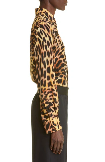 Shop Stella Mccartney Cheetah Print Silk Button-up Blouse In 8402 Tortoise Shell