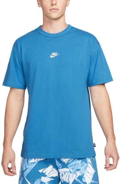 Shop Nike Premium Essential Cotton T-shirt In Dark Marina Blue/ Light Bone