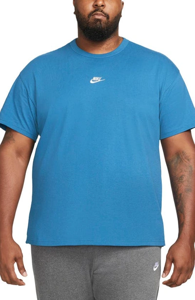 Shop Nike Premium Essential Cotton T-shirt In Dark Marina Blue/ Light Bone