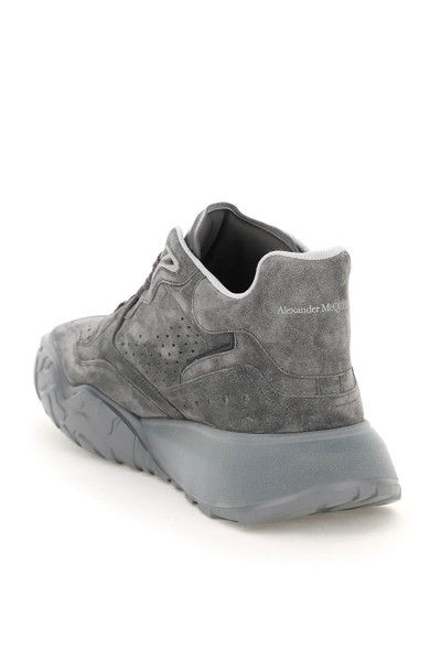 Shop Alexander Mcqueen Suede Leather Court Mid-top Sneakers In Grey