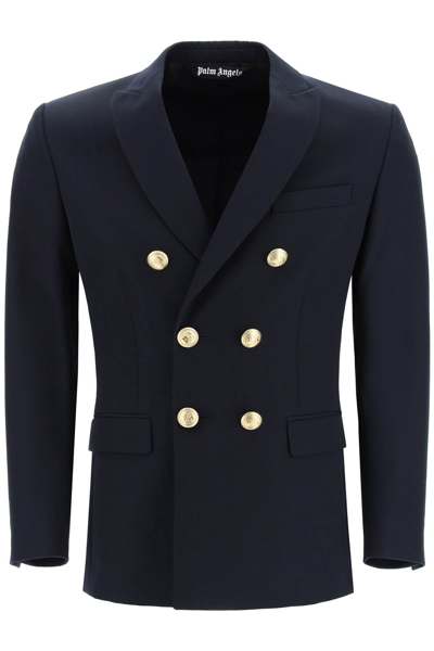 Shop Palm Angels Palm Double-breasted Blazer In Blue