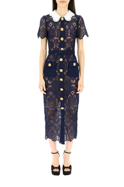 Shop Self-portrait Self Portrait Lace Midi Dress With Contrast Collar In Mixed Colours