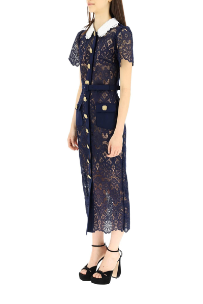 Shop Self-portrait Self Portrait Lace Midi Dress With Contrast Collar In Mixed Colours