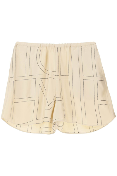 Shop Totême Toteme Monogram-embroidered Pajama Shorts In Mixed Colours