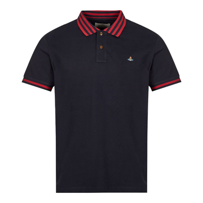 Shop Vivienne Westwood Stripe Collar Polo Shirt In Navy
