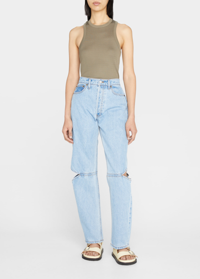 Shop Still Here Cowgirl Straight Cut-out Knee Jeans In Vintage Blue