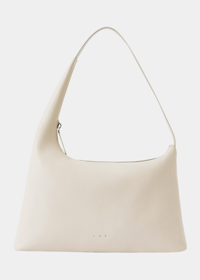 Shop Aesther Ekme Lune Zip Grain Calf Leather Shoulder Bag In Off White