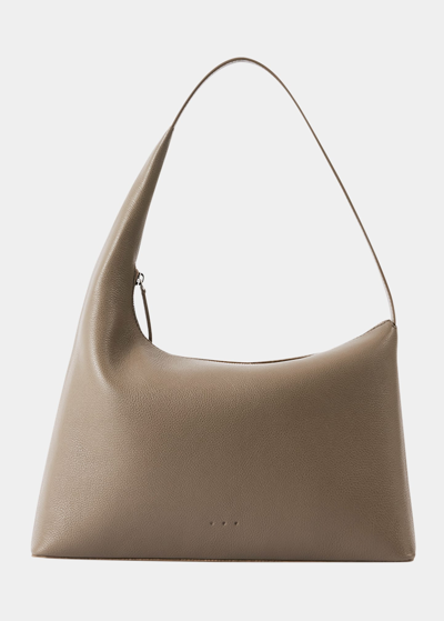 Shop Aesther Ekme Lune Zip Grain Calf Leather Shoulder Bag In Taupe
