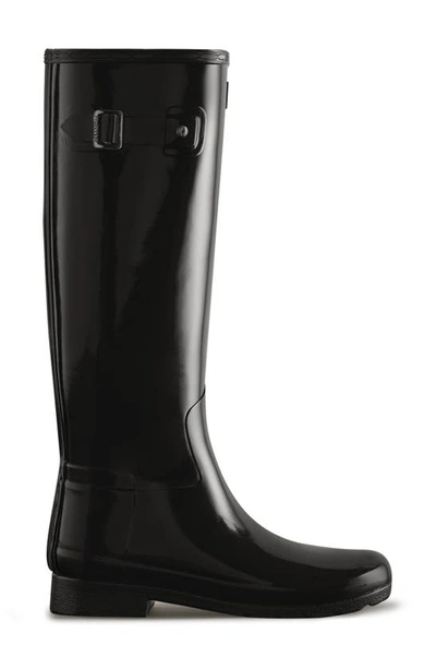 Hunter Refined Tall Gloss Waterproof Rain Boot In Black