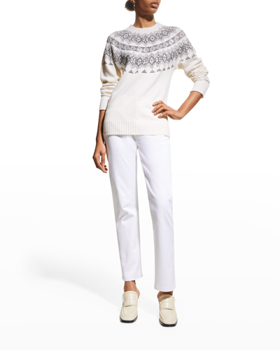 Shop Max Mara Osmio Fair-isle Embellished Wool-cashmere Sweater In Silk