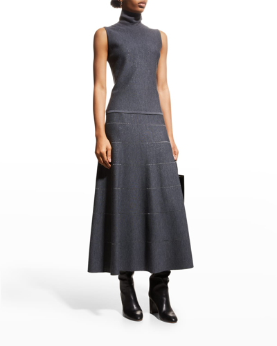 Shop Max Mara Cantu Metallic Stripe Fit-and-flare Skirt In Dark Grey