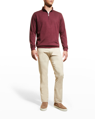 Shop Peter Millar Men's Crown Comfort Interlock Quarter-zip Sweater In Claret