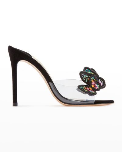 Shop Sophia Webster Vanessa Embroidered Butterfly Mule Sandals In Black Papillon P