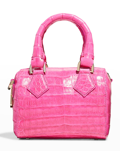 Shop Maria Oliver Lilly Small Crocodile Top-handle Bag In Pink Shiny