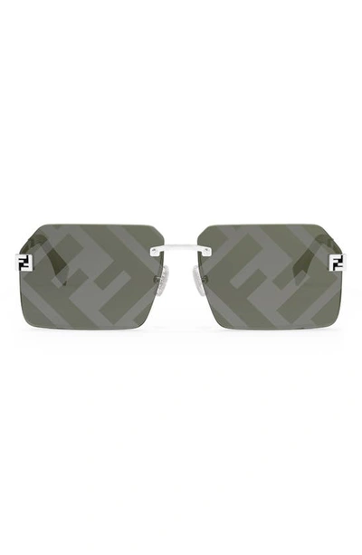 Shop Fendi The  Sky 59mm Geometric Sunglasses In Shiny Palladium / Smoke Mirror