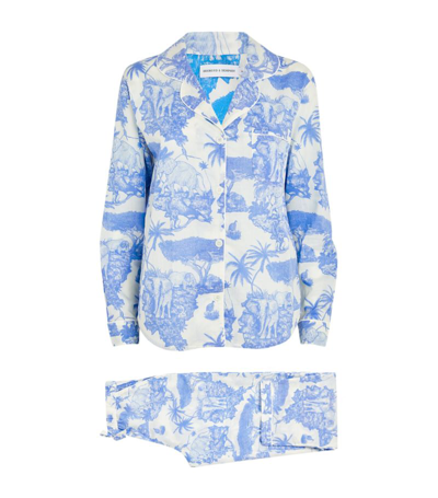 Shop Desmond & Dempsey Long Pyjama Set In Blue