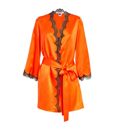 Shop Gilda & Pearl Silk Josephine Lace-trim Robe In Orange