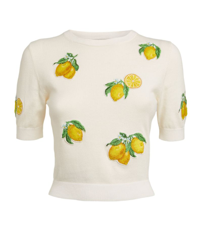 Shop Alice And Olivia Alice + Olivia Lemon-embroidered Sweater In White