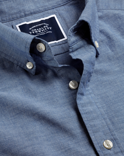 CHARLES TYRWHITT MEN'S CHARLES TYRWHITT BUTTON-DOWN COLLAR CHAMBRAY CASUAL SHIRT 