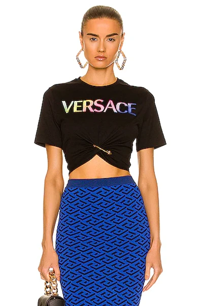 Shop Versace Logo Rainbow T-shirt In Nero & Multicolor