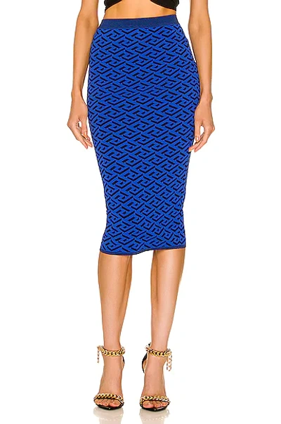 Shop Versace La Greca Midi Skirt In Royal Blue