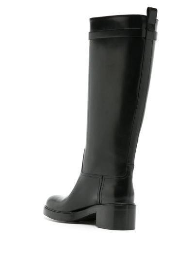 Ferragamo Tall Square-toe Boots Gold Hardware In Black