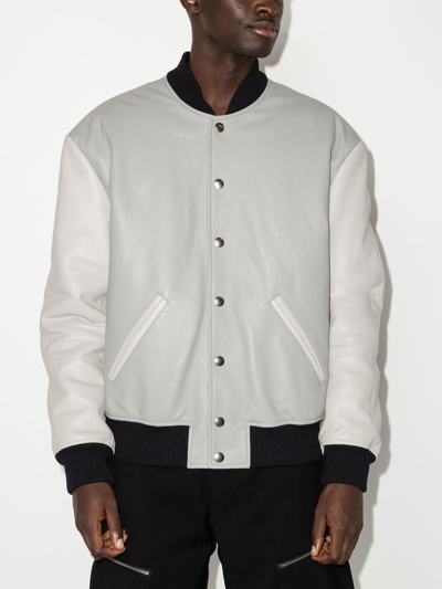 Shop Alyx Leather Bomber Jacket In Grey