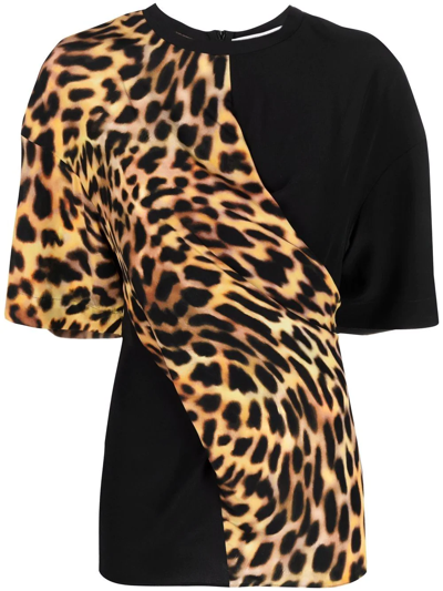 Shop Stella Mccartney Cheetah Print Panel T-shirt In Black
