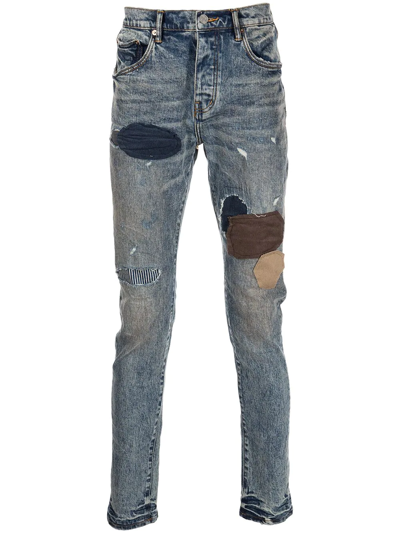 Purple Brand Patchwork Low-rise Slim Jeans In Blue