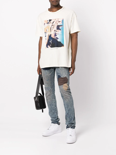 Purple Brand Patchwork Low-rise Slim Jeans In Blue