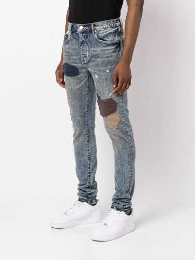 Purple Brand Patchwork Low-rise Slim Jeans In Blue