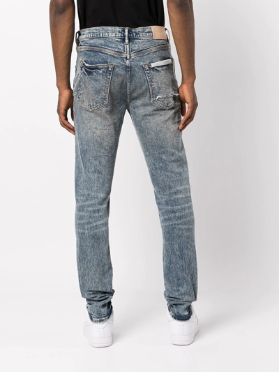 Purple Brand Patchwork Low-rise Slim Jeans In Blue