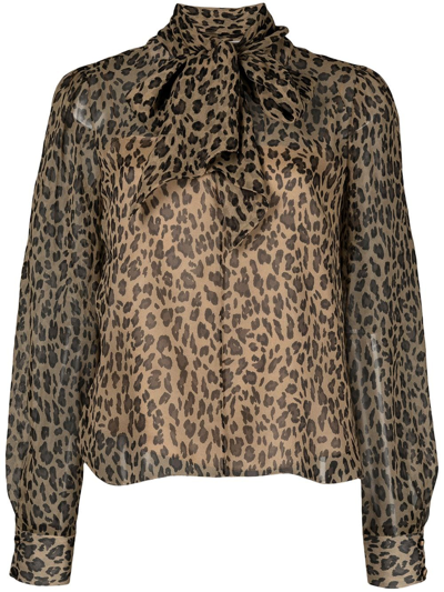 Shop Adam Lippes Leopard-print Pussybow Blouse In Black
