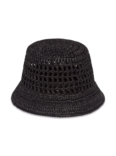 Shop Prada Raffia Bucket Hat In Black