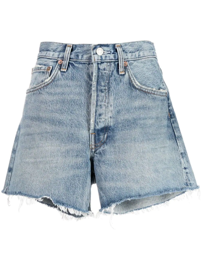 Shop Agolde Raw-cut Hem Parker Shorts In Blue