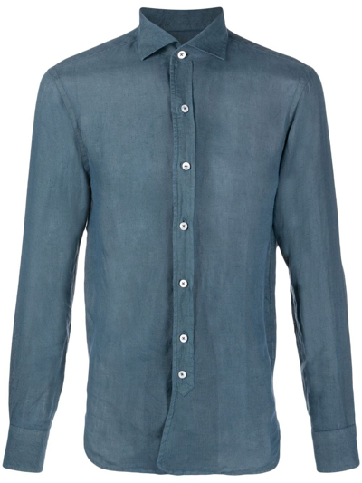 Shop Doppiaa Linen Long-sleeve Shirt In Blau