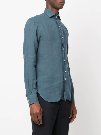 Shop Doppiaa Linen Long-sleeve Shirt In Blau