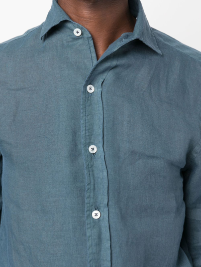 Shop Doppiaa Linen Long-sleeve Shirt In Blau