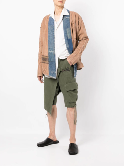 Greg Lauren Patchwork-design Denim-trim Jacket In Brown