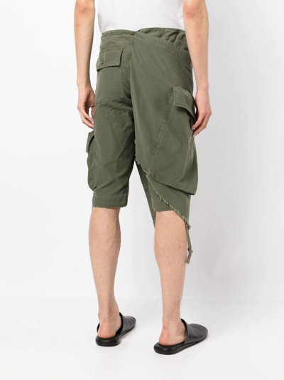 Shop Greg Lauren Cotton Cargo-wrap Shorts In Green