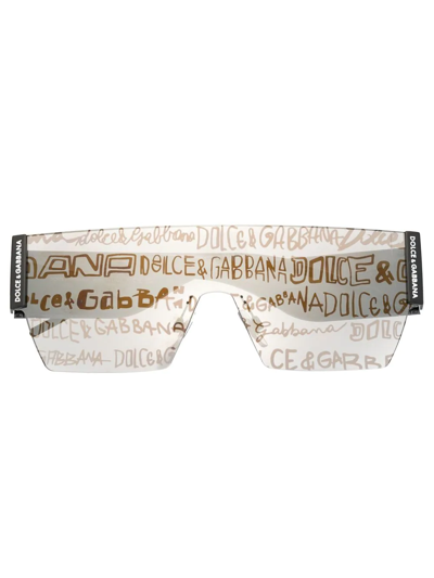 Shop Dolce & Gabbana Shield-frame Lens-decal Sunglasses In Schwarz